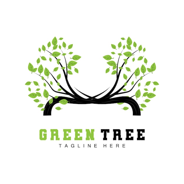 Green Tree Logo Design Bonsai Tree Logo Illustration Leaf And Wood Vector