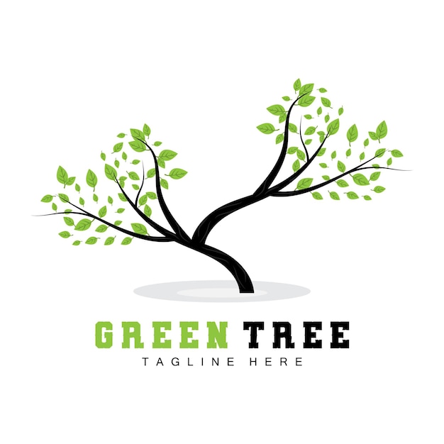 Green tree logo design bonsai tree logo illustration leaf and wood vector