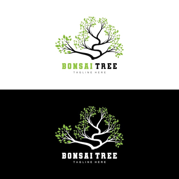 Green Tree Logo Design Bonsai Tree Logo Illustration Leaf And Wood Vector