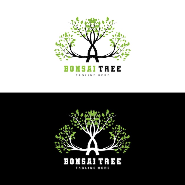 Green Tree Logo Design Bonsai Tree Logo Illustration Leaf And Wood Vector