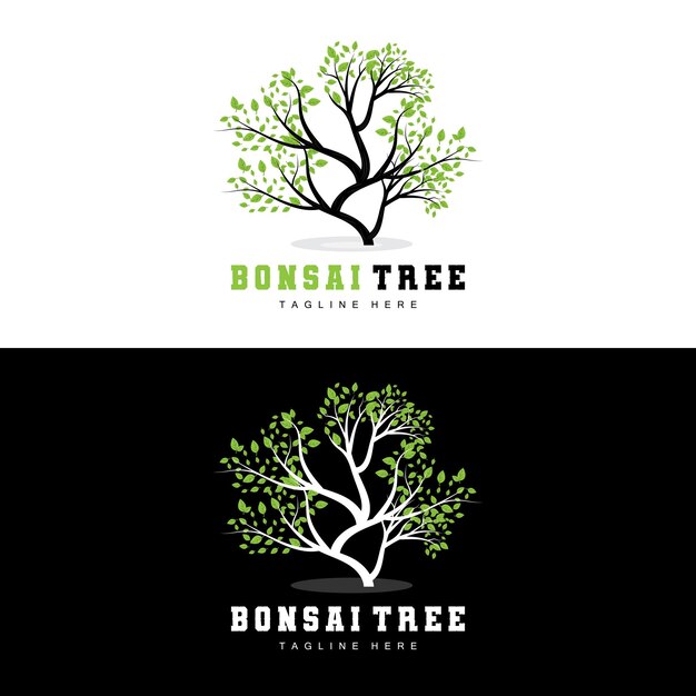 Green Tree Logo Design Bonsai Tree Logo Illustration Leaf And Wood Vector