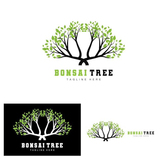 Green Tree Logo Design Bonsai Tree Logo Illustration Leaf And Wood Vector