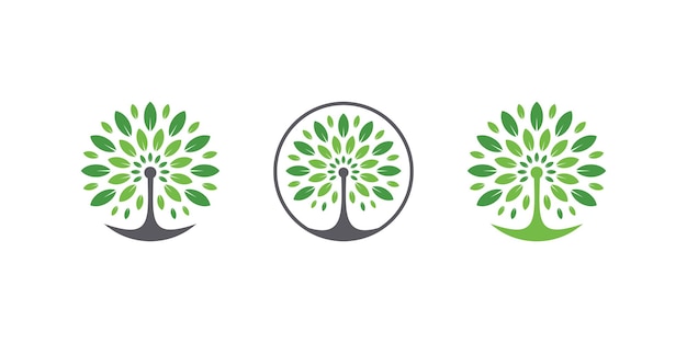 Вектор Коллекция логотипов зеленых деревьев в плоском стиле