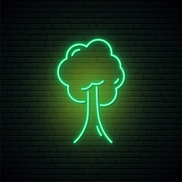 Vector green tree neon sign.