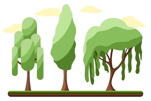 Vector green tree set of various tree for mobile games. trees selection for decorating gardens home designs