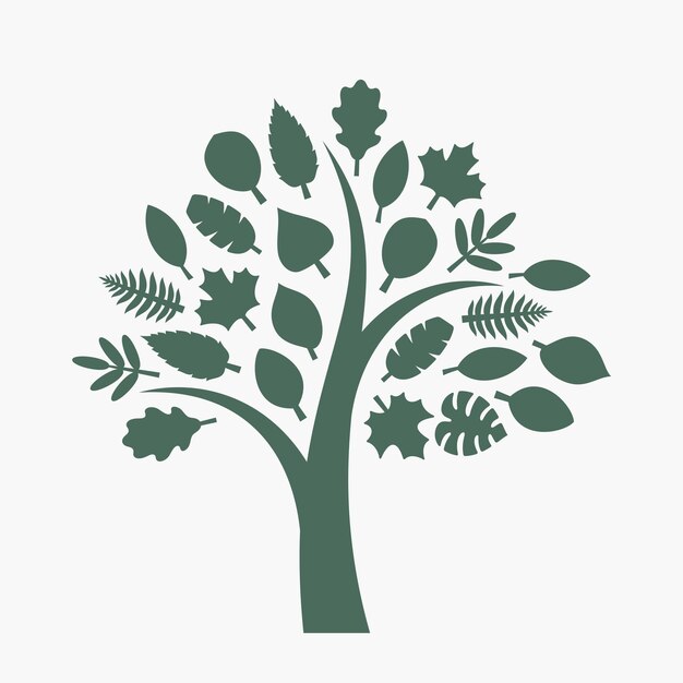 Green tree with various leaves Stylised tree vector illustration