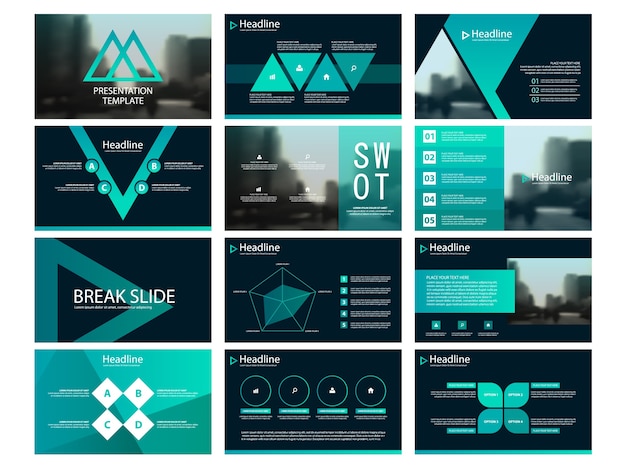 Vettore modelli di presentazione triangolo verde infografica