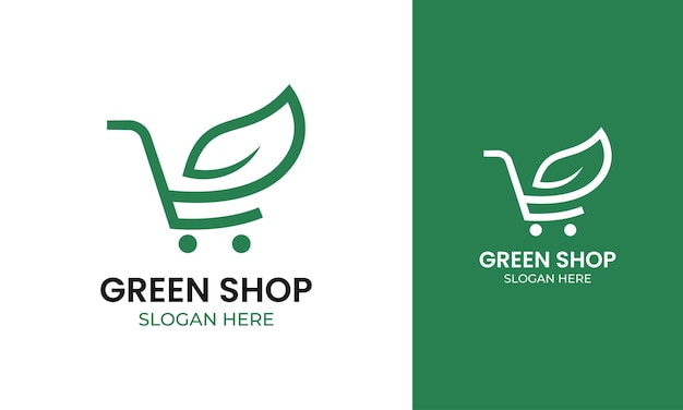 Green trolley logo design with leaf and natural concept