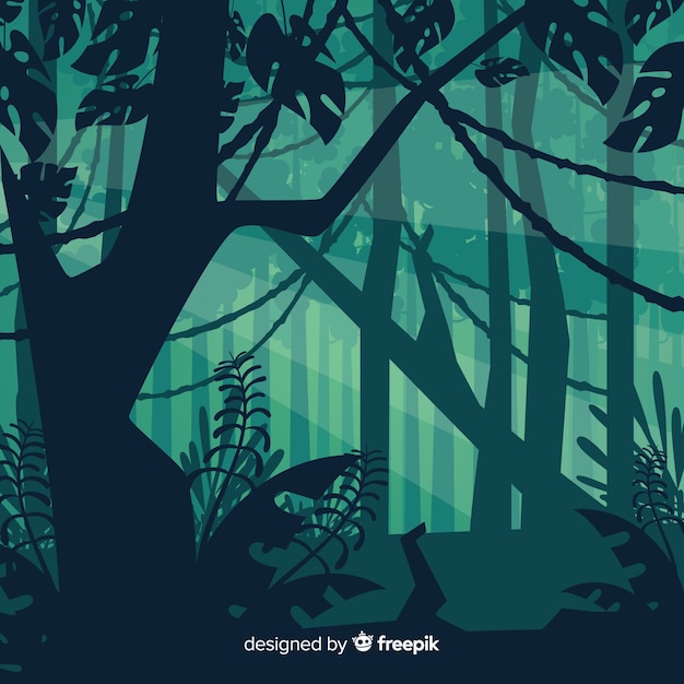 Vector green tropical forest landscape