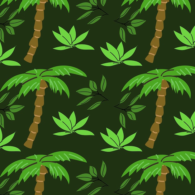熱帯の緑の葉とパームのシームレスなパターン