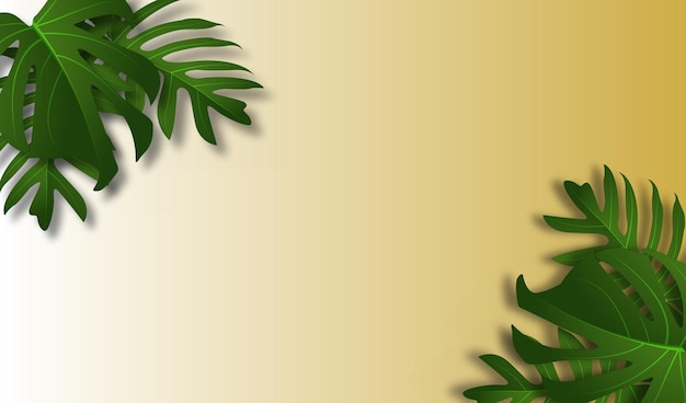 Green tropical leaves on colorful background