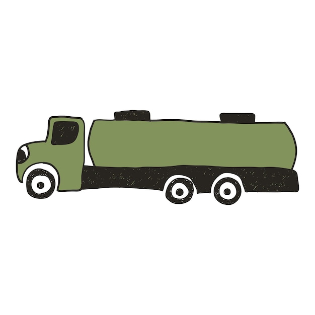 A green truck with a black top that says " tank " on it.