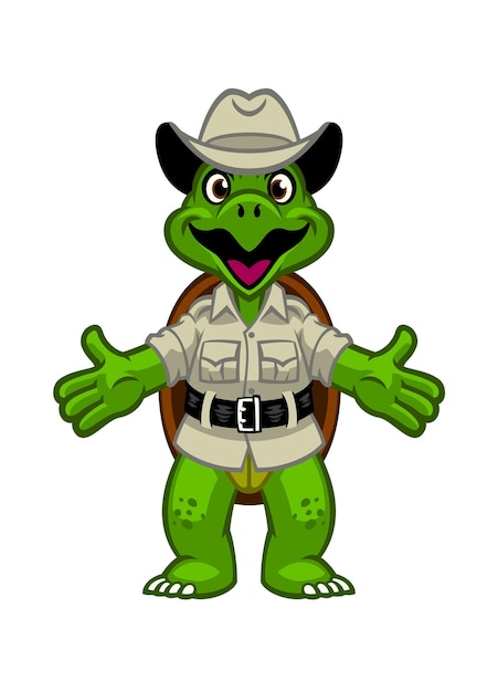 Green Turtle Cartoon Funny in Ranger Zoo keeper uniform