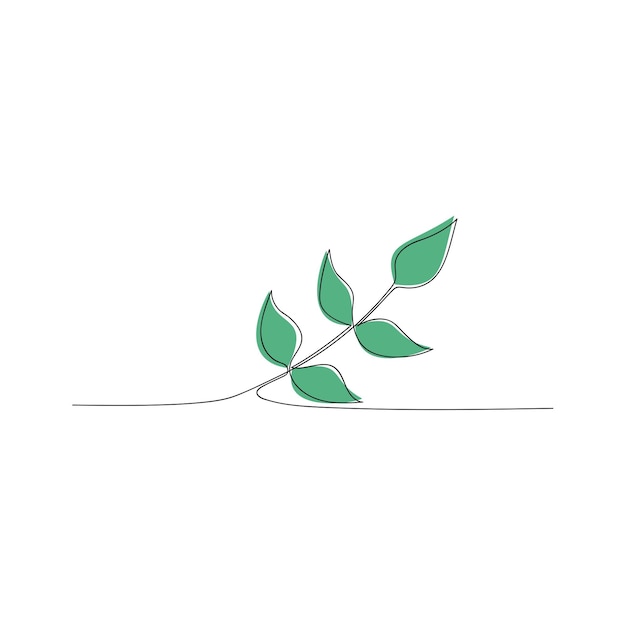 Green twig drawn in one line on a white background Design for logo flyer brand book