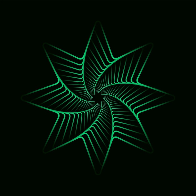 Green twisted futuristic spirals Wavy fractal with radial gradient Graphic spiral technology
