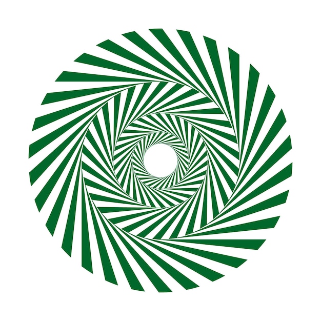 Vector green twisted motion spiral vortex circle vector design. op art circular swirl.