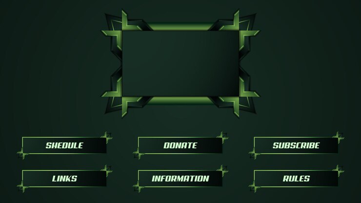 Vector green twitch streamer panel overlay template