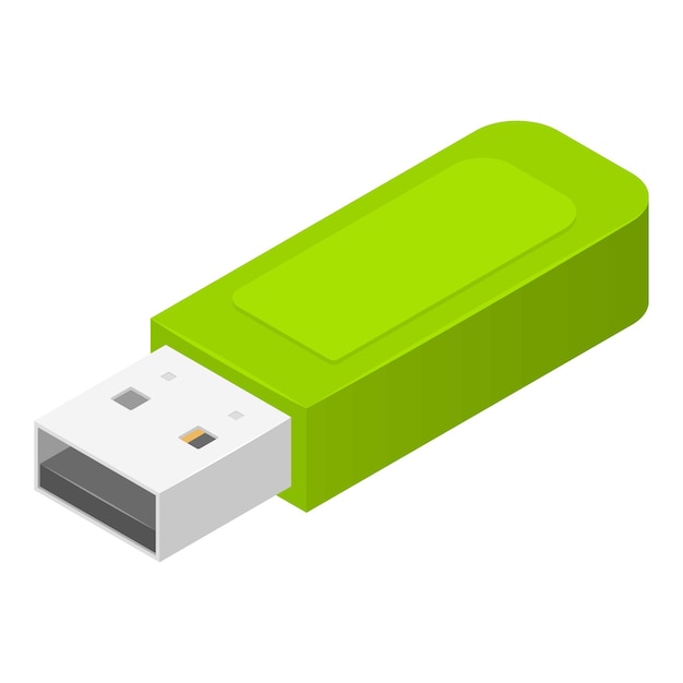 녹색 usb 플래시 아이콘 흰색 배경에 고립 된 웹 디자인을 위한 녹색 usb 플래시 벡터 아이콘의 아이소메트릭