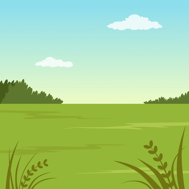 Vector green valley summer landscape, nature background   illustration