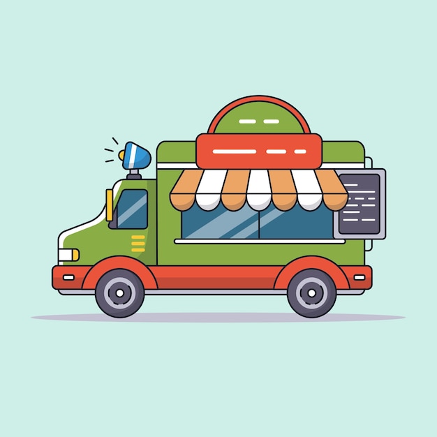 Vector green van sells food food truck vector illustration