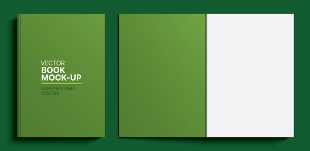 green vector book mockup with editable colors and open layout
