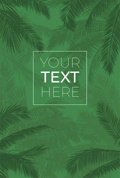 Зеленая рамка вектор с силуэтом пальмы. банановые листья с местом для вашего текста на зеленом фоне