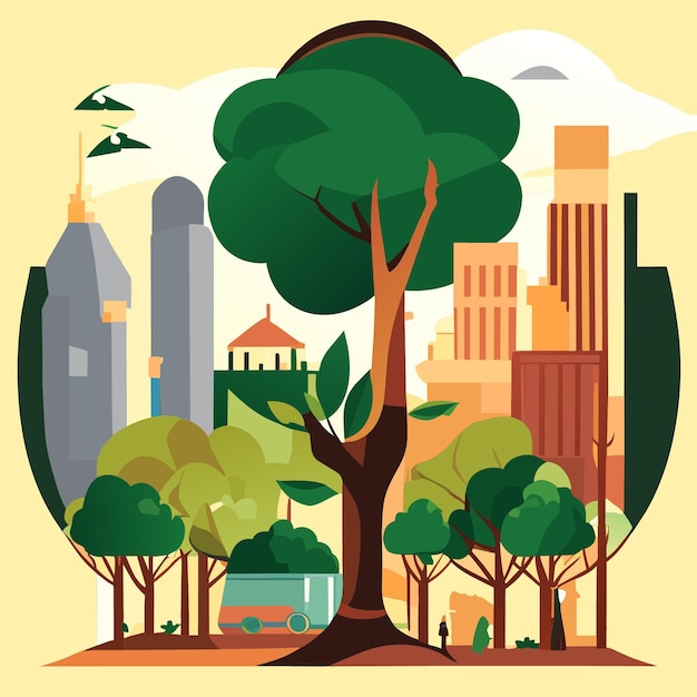 Green Vector Illustrations Tree Planting Flat Design