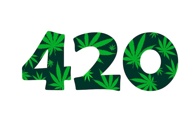 green vector logo 420 cannabis culture for Rastafarian weed smokers  with marijuana leaves