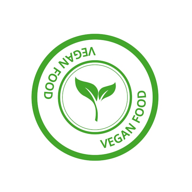 Green vegan food seal on a white background with copy space