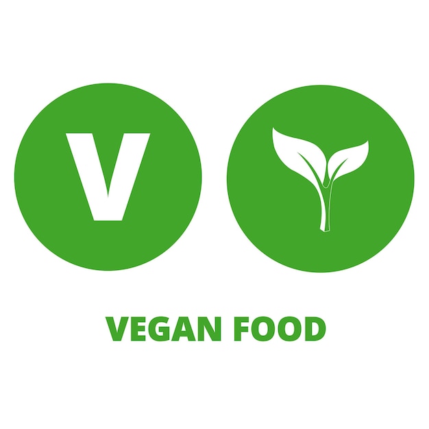 Vector green vegan food seals on a white background with copy space