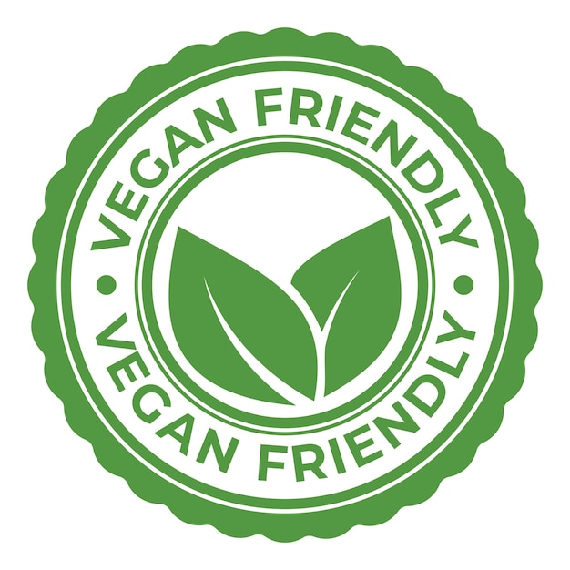 green vegan friendly isolated rubber stamp sticker sign with leaves icon vector illustration