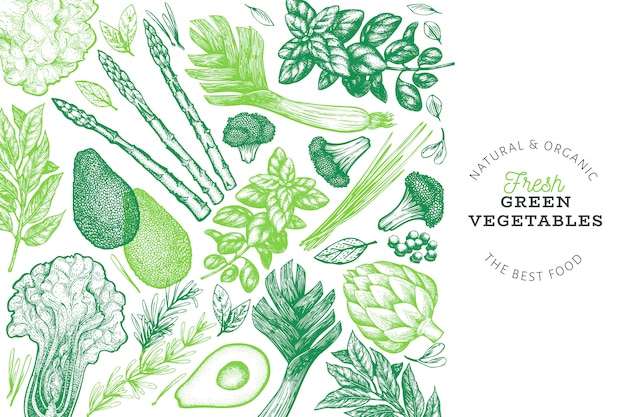 Green vegetables design template. 