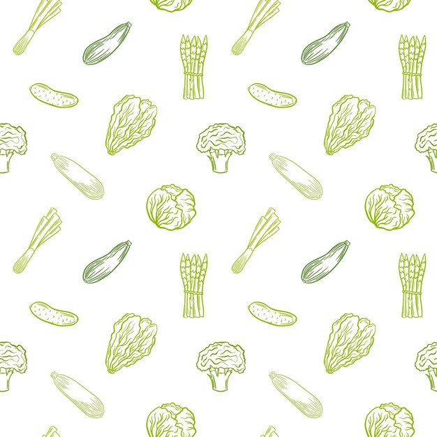 Vector green vegetables outline vector seamless pattern healty food veggies background backdrop wallpap