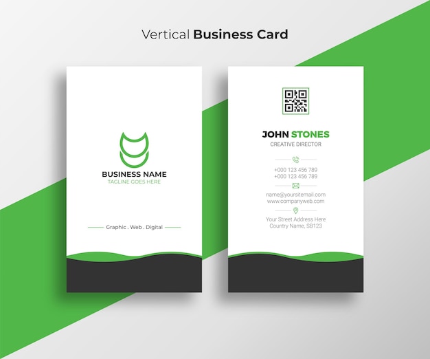 Green vertical business card template