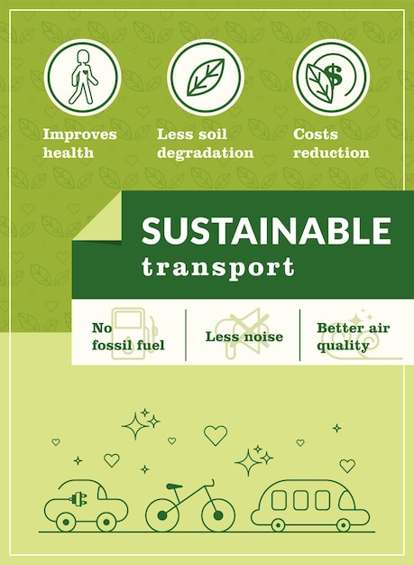 Green vertical ecological sustainability poster with flat icons Vector illustration