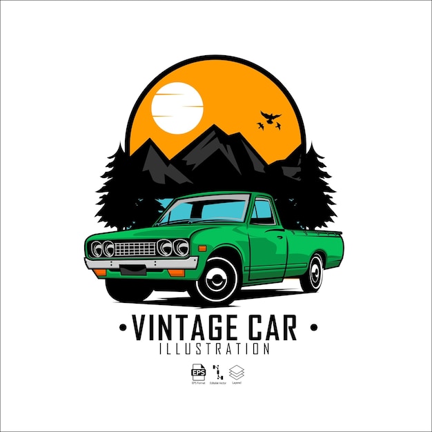 GREEN VINTAGE CAR ILLUSTRATION