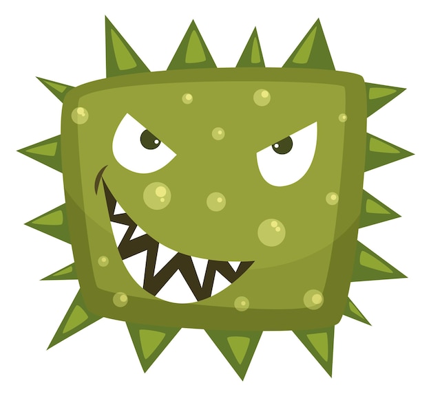 Green virus character Cartoon evil grinned monster