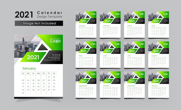 Vettore calendario da parete verde