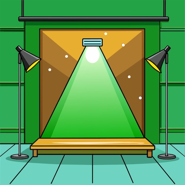 Vector green wall studio background with podium spotlight vector illustration