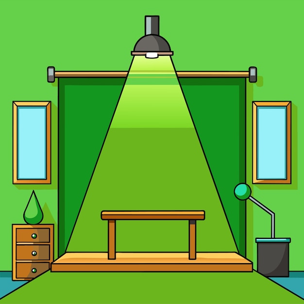 green wall studio background with podium spotlight vector illustration