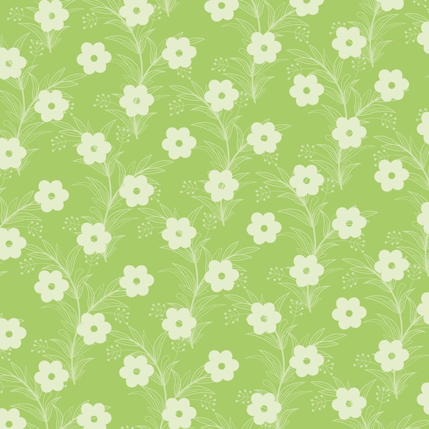 Green wallpaper with white flowers on a green background