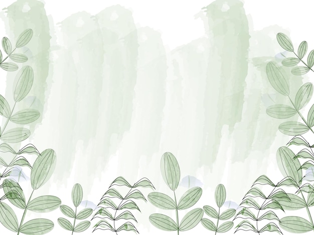 Vector green watercolor brush leaves background.