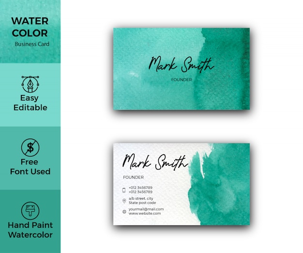 Green watercolor corporate business card template