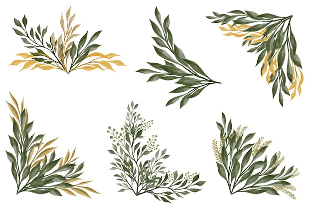 Vector green watercolor leaves arrangement