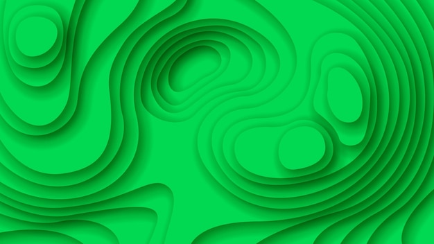 Green wavy abstract paper cut background vector shadows 3d smooth objects modern design