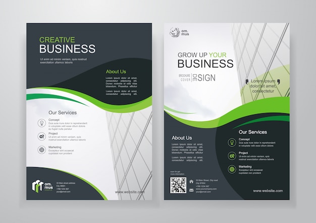 Green wavy business bifold brochure or flyer 