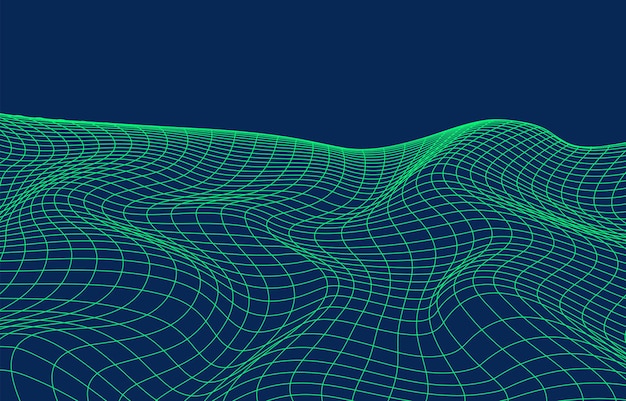 Green wavy lines pattern on blue background. vector illustration.