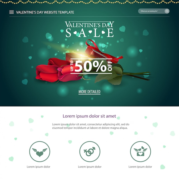 Vettore modello di sito web verde con design di san valentino