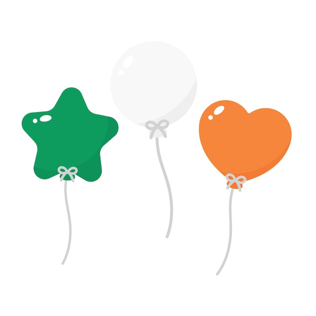 Вектор Зеленые, белые и оранжевые воздушные шары в качестве цветов флага ирландии плоская векторная иллюстрация