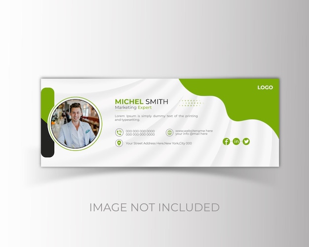 A green and white banner for a company called michel smith.